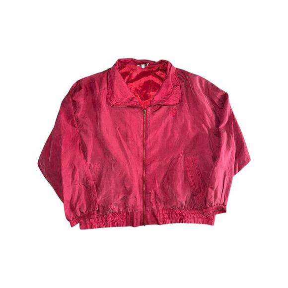 Bold Spirit Womens L Red Bomber Jacket Zip Front 100% Silk Windbreaker Retro 90s - Picture 1 of 7